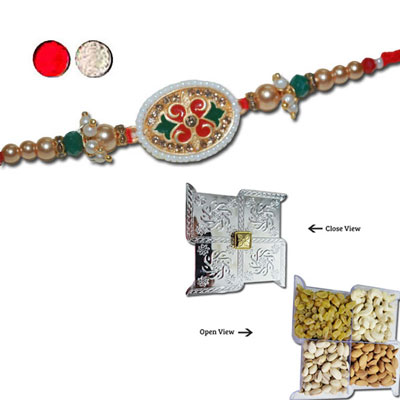 "RAKHIS -AD 4290 A (Single Rakhi), Swastik Dry Fruit Box - Code DFB7000 - Click here to View more details about this Product